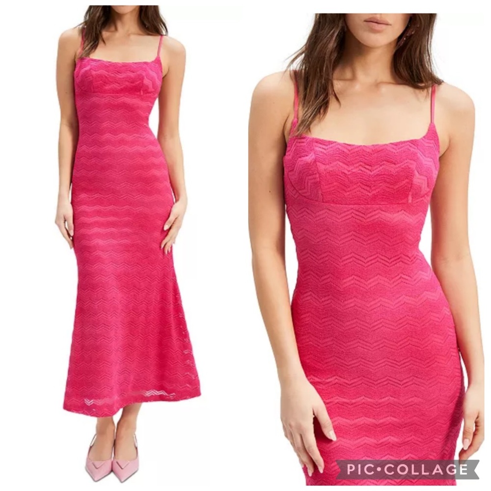 Bardot‎ Adoni Zigzag Midi Dress Magenta Pink 10
